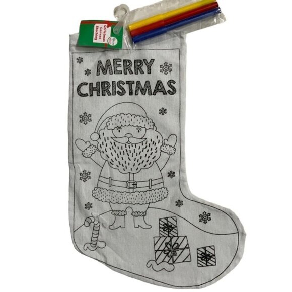 Christmas Stocking Color Your Own Canvas Fabric Stocking With Markers 15 inches - Picture 1 of 11